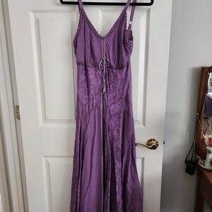 Purple Maxi Slip Dress with Lace Trim